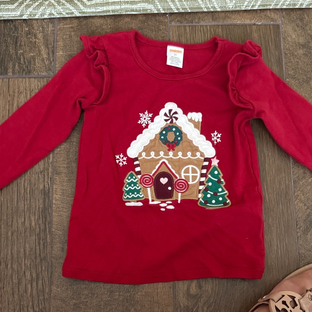 Gymboree Red Long Sleeve Tee with Gingerbread House